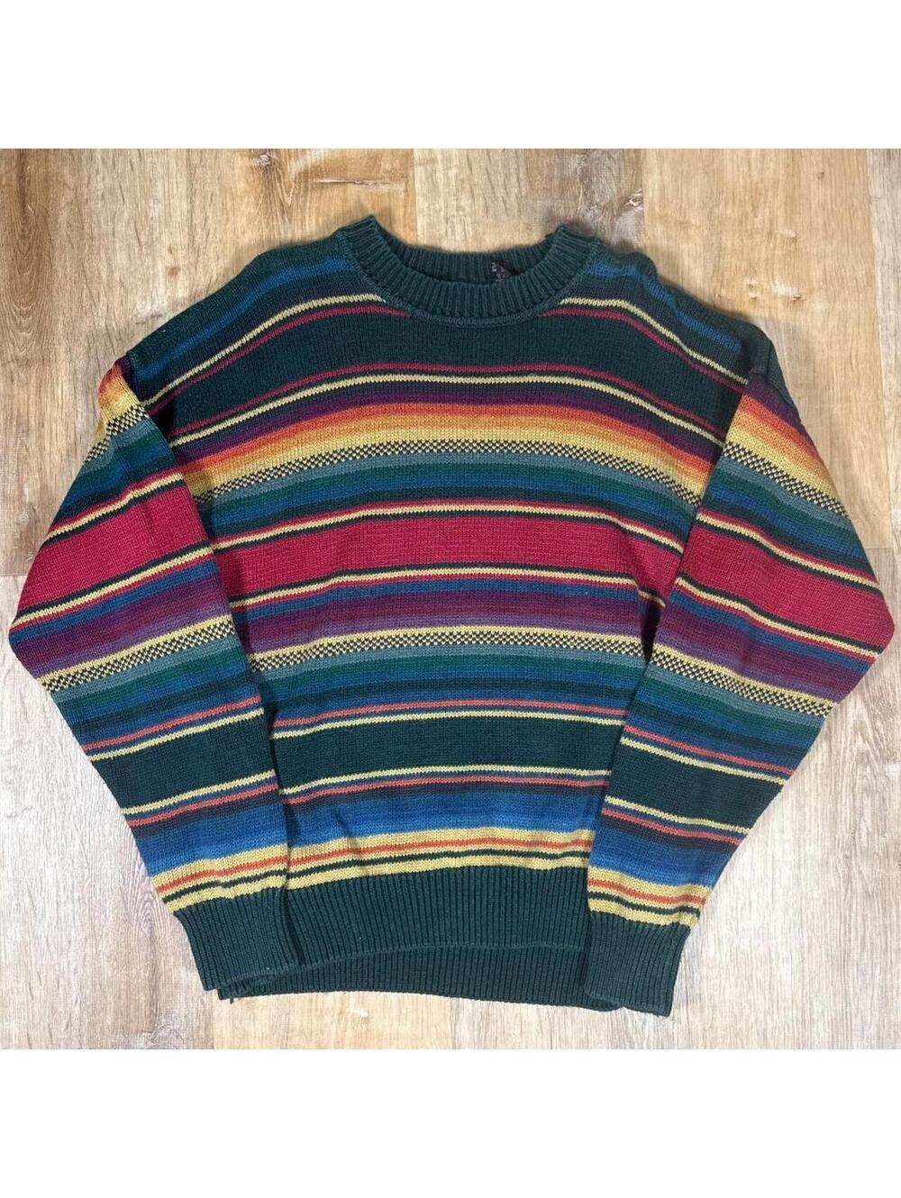 90s Green Striped Knit Sweater – Size L